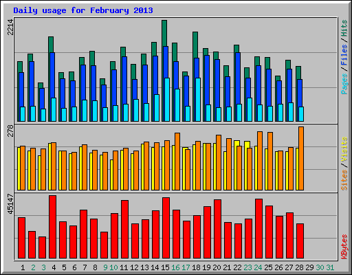Daily usage for February 2013